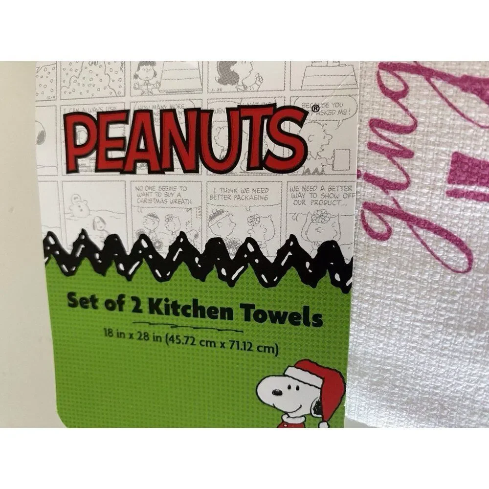 2 Pack Peanuts Snoopy Gingerbread DogHouse Christmas Kitchen Towels 16 X 28